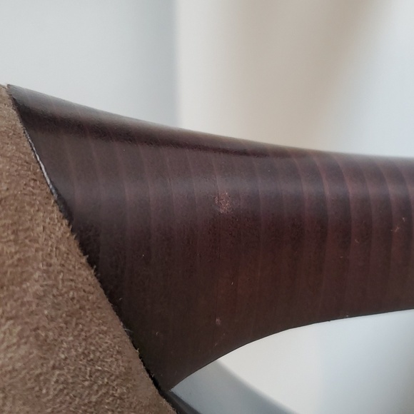 Jessica Bennett Gold Brown Patchwork Heels Front Accent Button Strap, 9M - Picture 5 of 6